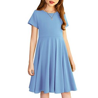 Arshiner Girl's Summer Dresses Short Sleeve Casual Holiday Skater Twirl Dress with Pockets