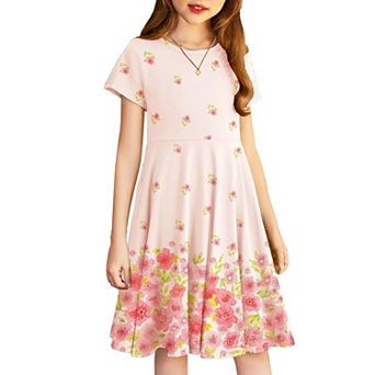 Arshiner Girl's Summer Dresses Short Sleeve Casual Holiday Skater Twirl Dress with Pockets