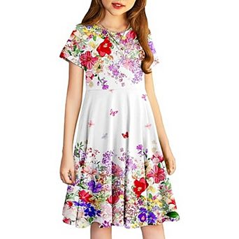 Arshiner Girl's Summer Dresses Short Sleeve Casual Holiday Skater Twirl Dress with Pockets