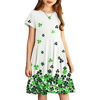 Arshiner Girl's Summer Dresses Short Sleeve Casual Holiday Skater Twirl Dress with Pockets