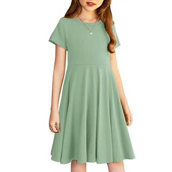 Arshiner Girl's Summer Dresses Short Sleeve Casual Holiday Skater Twirl Dress with Pockets