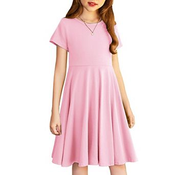 Arshiner Girl's Summer Dresses Short Sleeve Casual Holiday Skater Twirl Dress with Pockets