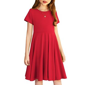 Arshiner Girl's Summer Dresses Short Sleeve Casual Holiday Skater Twirl Dress with Pockets