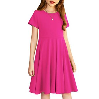 Arshiner Girl's Summer Dresses Short Sleeve Casual Holiday Skater Twirl Dress with Pockets