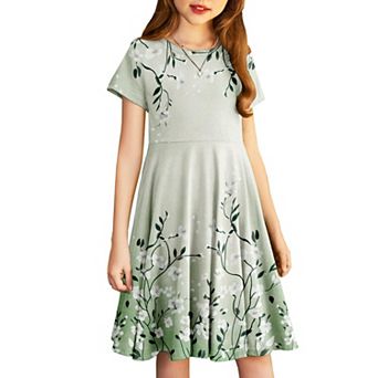 Arshiner Girl's Summer Dresses Short Sleeve Casual Holiday Skater Twirl Dress with Pockets
