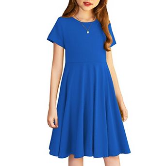 Arshiner Girl's Summer Dresses Short Sleeve Casual Holiday Skater Twirl Dress with Pockets