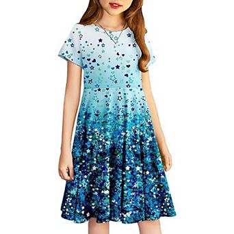 Arshiner Girl's Summer Dresses Short Sleeve Casual Holiday Skater Twirl Dress with Pockets