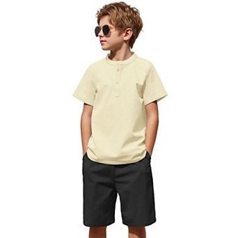 Arshiner Boys Cotton Linen Set Casual Henley Shirts Short Sleeve Beach Shorts Summer Outfits