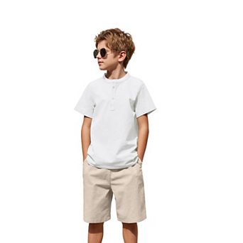 Arshiner Boys Cotton Linen Set Casual Henley Shirts Short Sleeve Beach Shorts Summer Outfits