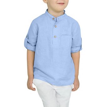 Arshiner Boys Cotton Linen Henley Shirt Button Down Long Sleeve Beach Casual T-Shirt