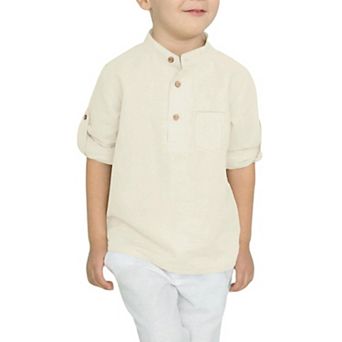 Arshiner Boys Cotton Linen Henley Shirt Button Down Long Sleeve Beach Casual T-Shirt