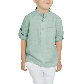 Arshiner Boys Cotton Linen Henley Shirt Button Down Long Sleeve Beach Casual T-Shirt