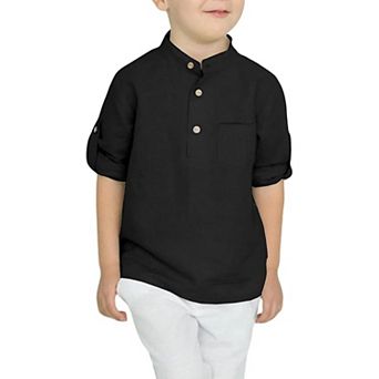 Arshiner Boys Cotton Linen Henley Shirt Button Down Long Sleeve Beach Casual T-Shirt