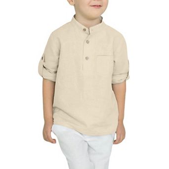 Arshiner Boys Cotton Linen Henley Shirt Button Down Long Sleeve Beach Casual T-Shirt