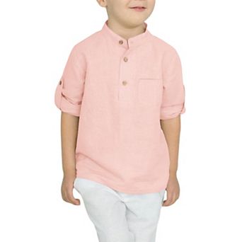 Arshiner Boys Cotton Linen Henley Shirt Button Down Long Sleeve Beach Casual T-Shirt