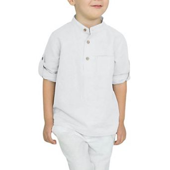 Arshiner Boys Cotton Linen Henley Shirt Button Down Long Sleeve Beach Casual T-Shirt