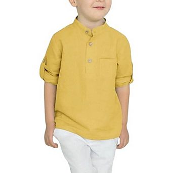 Arshiner Boys Cotton Linen Henley Shirt Button Down Long Sleeve Beach Casual T-Shirt