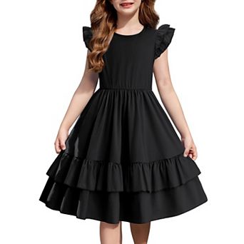 Arshiner Girls Dress Casual Boho Ruffle Sleeve Aline Flowy Summer Sundress With Pockets