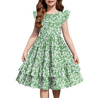 Arshiner Girls Dress Casual Boho Ruffle Sleeve Aline Flowy Summer Sundress With Pockets