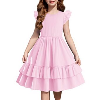 Arshiner Girls Dress Casual Boho Ruffle Sleeve Aline Flowy Summer Sundress With Pockets