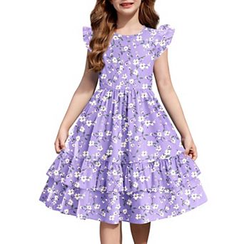 Arshiner Girls Dress Casual Boho Ruffle Sleeve Aline Flowy Summer Sundress With Pockets