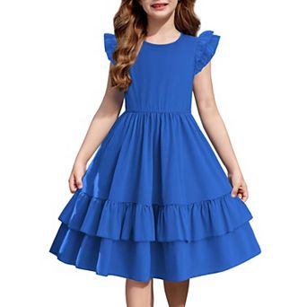 Arshiner Girls Dress Casual Boho Ruffle Sleeve Aline Flowy Summer Sundress With Pockets