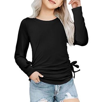 Arshiner Tie Dye Long Sleeve Shirts For Girls Ruched Knot Side Girls Tie Dye Shirts Casual Kids