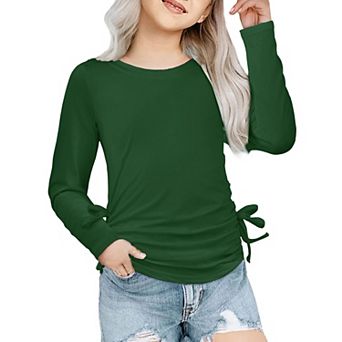 Arshiner Tie Dye Long Sleeve Shirts For Girls Ruched Knot Side Girls Tie Dye Shirts Casual Kids