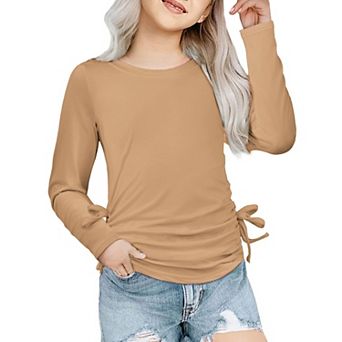 Arshiner Tie Dye Long Sleeve Shirts For Girls Ruched Knot Side Girls Tie Dye Shirts Casual Kids