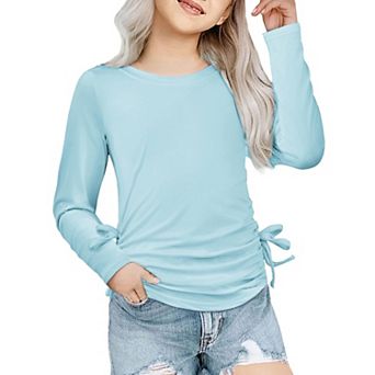 Arshiner Tie Dye Long Sleeve Shirts For Girls Ruched Knot Side Girls Tie Dye Shirts Casual Kids