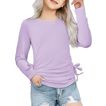 Arshiner Tie Dye Long Sleeve Shirts For Girls Ruched Knot Side Girls Tie Dye Shirts Casual Kids