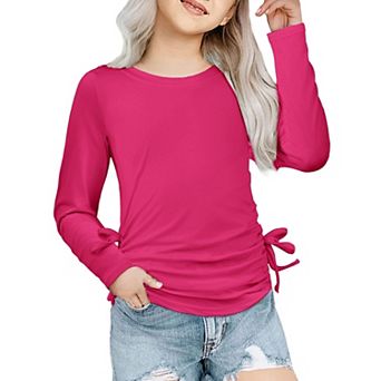 Arshiner Tie Dye Long Sleeve Shirts For Girls Ruched Knot Side Girls Tie Dye Shirts Casual Kids