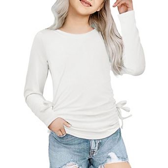 Arshiner Tie Dye Long Sleeve Shirts For Girls Ruched Knot Side Girls Tie Dye Shirts Casual Kids