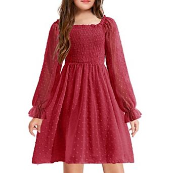 Arshiner Girl Tulle Dress Winter Long Sleeve Teen Girls Party Casual Dresses