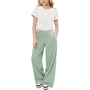 Arshiner Girls Clothing Sets Short Sleeve Side Drawstring Tops And Heart Print Wide Leg Pants