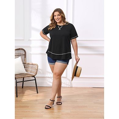 Women's Plus Size Two-Pack Casual Summer Blouses, Crew Neck & Notch V-Neck Short Sleeve Tops