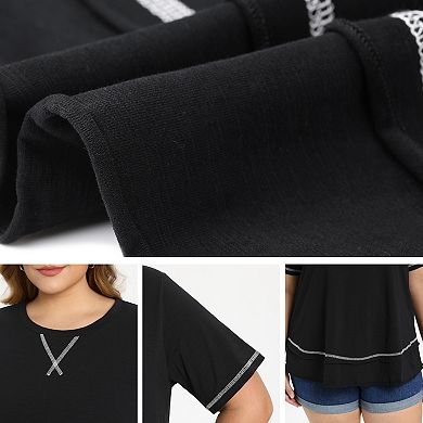 Women's Plus Size Two-Pack Casual Summer Blouses, Crew Neck & Notch V-Neck Short Sleeve Tops