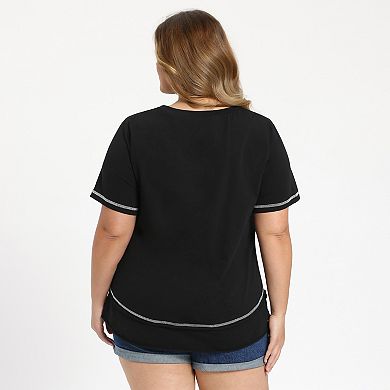 Women's Plus Size Two-Pack Casual Summer Blouses, Crew Neck & Notch V-Neck Short Sleeve Tops