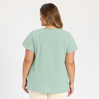 Women's Plus Size Two-Pack Summer Blouses, Pintuck Henley Top & Gingham Peplum Top