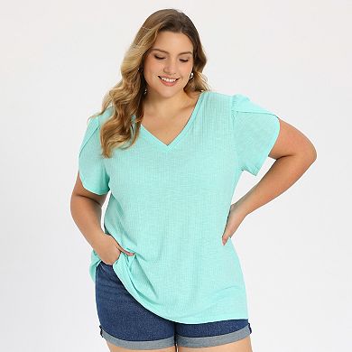 Women's Plus Size Two-Pack Blouses, Gingham Peplum Top & V Neck Tulip Seeve Top