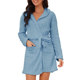 Women's Hooded Bathrobes Short Cozy Plush Robes with Pockets Warm Lightweight Sleepwear