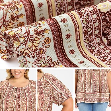 Women's Plus Size Two-Pack Summer Blouses, Gingham Peplum Top & Boho Printed Pintuck Top