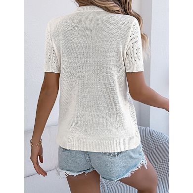Women's Solid Color Button Short Sleeve Knit Cardigan Top