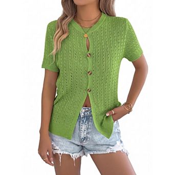 Women's Solid Color Button Short Sleeve Knit Cardigan Top