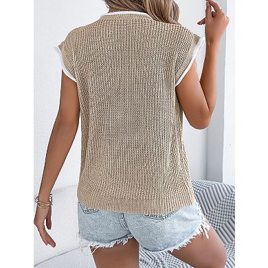 Women's Sleeveless Crew Neck Pullover Sweater Casual Lightweight Top