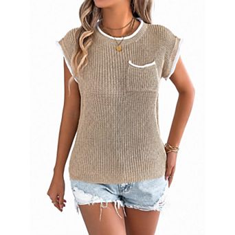 Women's Sleeveless Crew Neck Pullover Sweater Casual Lightweight Top