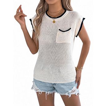 Women's Sleeveless Crew Neck Pullover Sweater Casual Lightweight Top