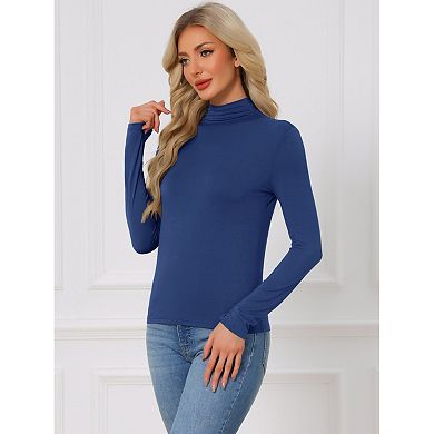 Women's Turtleneck Long Sleeve Tops Casual Lightweight Basic Tees Cozy Pullover Shirts