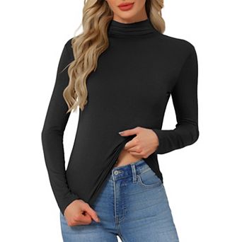 Women's Turtleneck Long Sleeve Tops Casual Lightweight Basic Tees Cozy Pullover Shirts