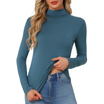 Women's Turtleneck Long Sleeve Tops Casual Lightweight Basic Tees Cozy Pullover Shirts